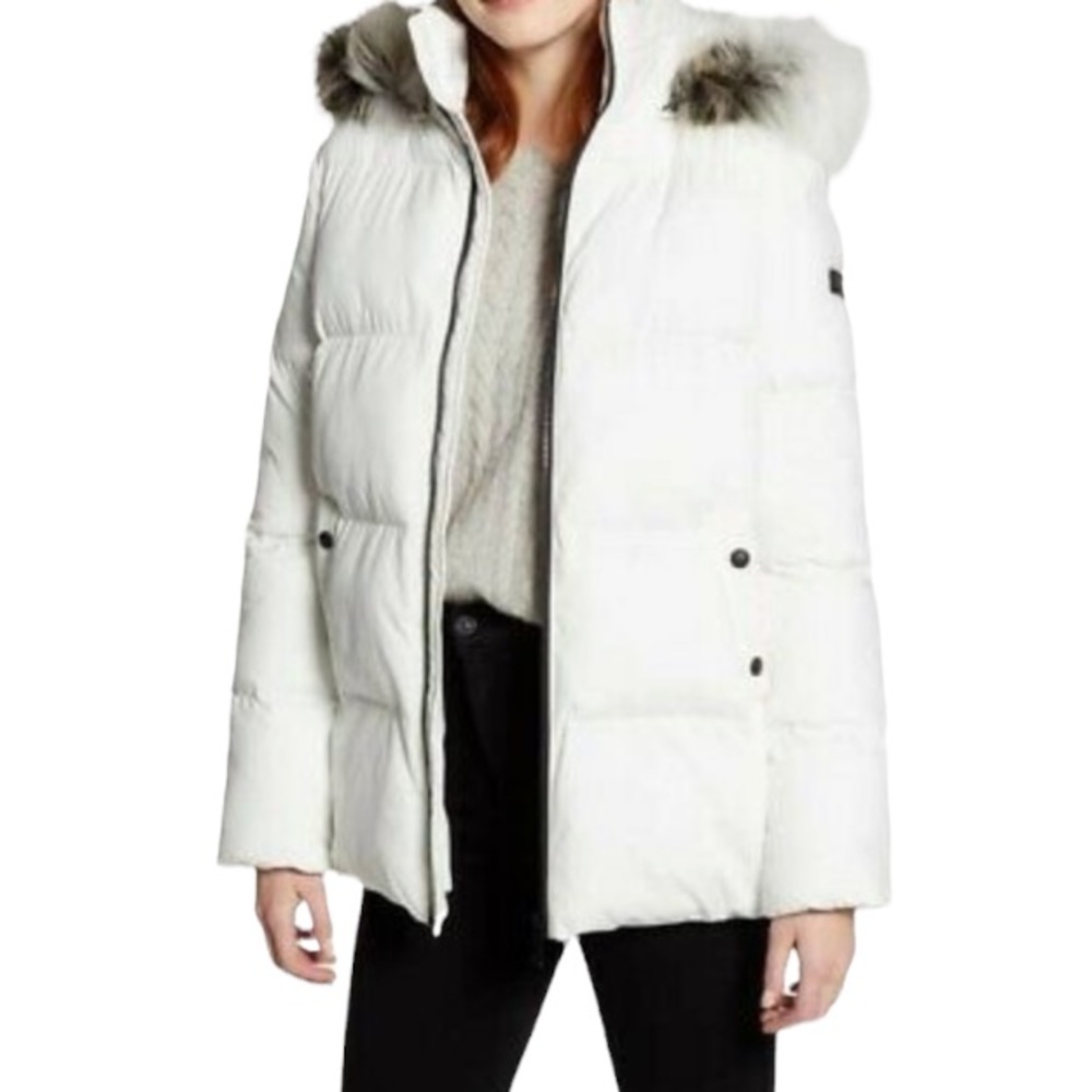 Sam Edelman White Zip Front Hooded Puffer Jacket Size XS NWT